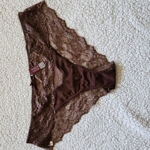 Adore Me Enny Bikini Lace & Ribbon Cutout V-back Brown Panties Plus Sz 2X NWT